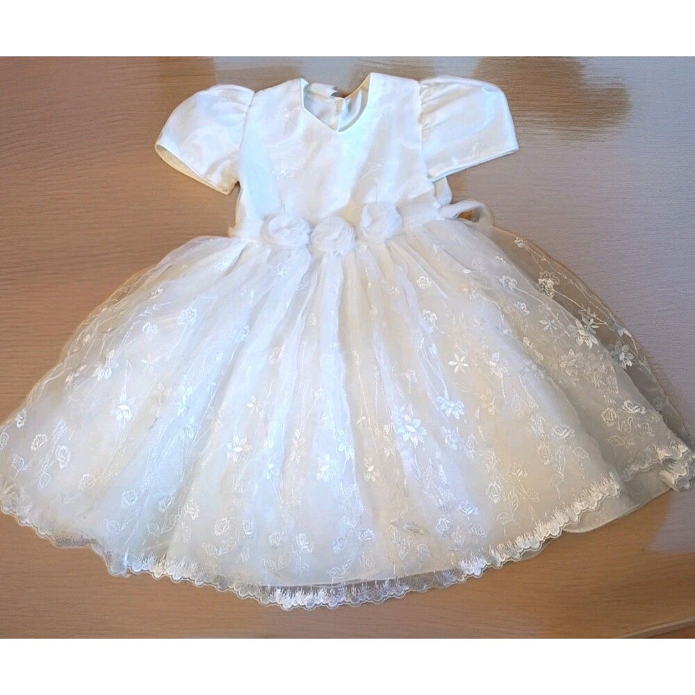 Vtg Girl's Sz 2 Tip Top Kids Formal Dress Ivory Multi Layer Flower Girl ~EUC